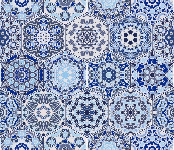 Patrón Sin Costura Abstracto Azulejos Hexagonales Adorno Estilo Vintage Colorido — Vector de stock
