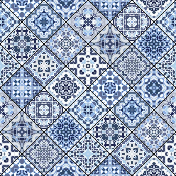 Conjunto de vectores de mosaico azul y blanco cuadrados patrones . — Archivo Imágenes Vectoriales