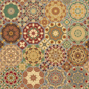 Vektör sorunsuz Arapça desenleri kümesi. Sekizgen ve kare süsler topluluğu. Dekorasyon ve tasarım öğeleri için Tekstil, kitap kapakları, üretim, baskı, hediye paketi.