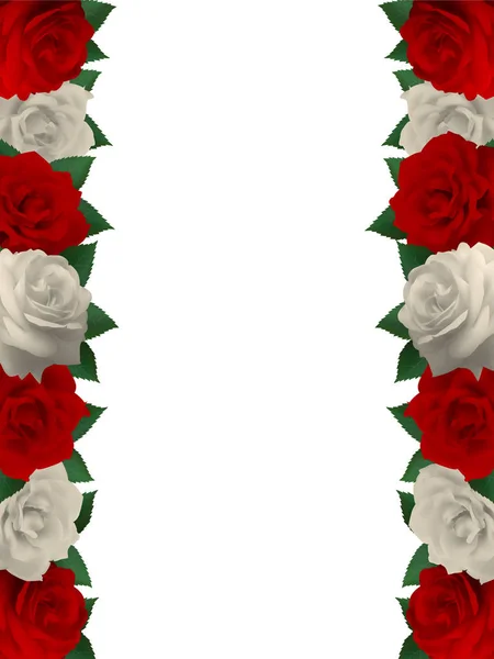 Fundo Vertical Feito Rosas Vermelhas Brancas Brilhantes Cartão Com Flores — Vetor de Stock