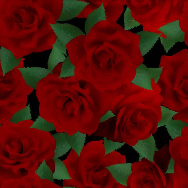 黑底红玫瑰无缝花花纹 — 图库矢量图片