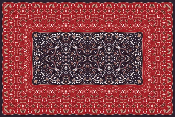 ヴィンテージアラビア模様 ペルシャ色のカーペット ファブリックデザイン 手作り インテリア装飾 織物のための豊かな装飾 赤の背景 — ストックベクタ