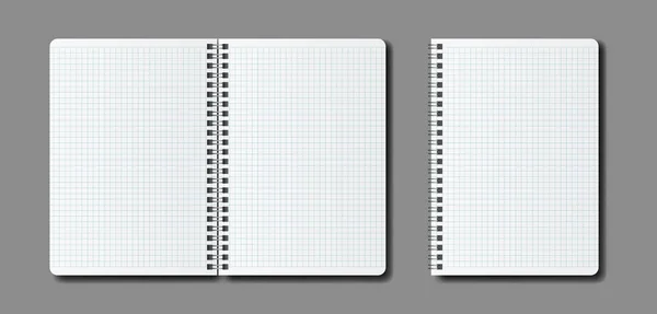 Mock up notebooks met spiraal en vierkantjes. — Stockvector