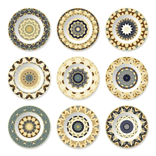 Set van negen decoratieve platen — Stockvector