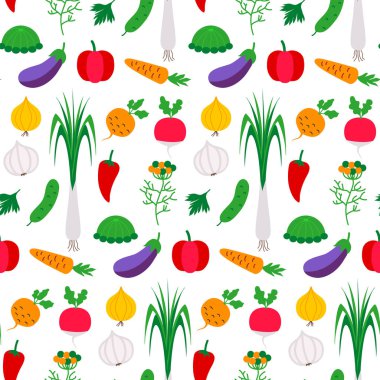 Desen sebze ile düz. Vektör çizim beyaz gıda ürünleri. 