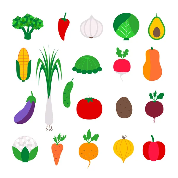 Establecer Verduras Colores Ilustración Vectorial Comida Vegana Blanco — Vector de stock