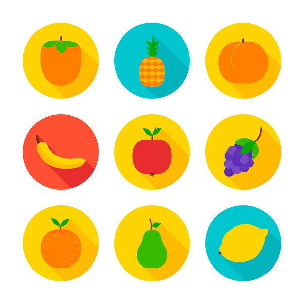 Iconos de círculo plano frutas — Vector de stock