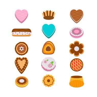 Beyaz bitti izole kek. Vektör çizim set pişirme.