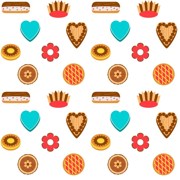 Seamless Pattern Cakes Vector Illustration Colorful Baking White — Stock Vector