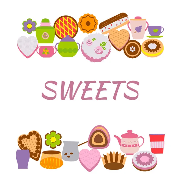 Banner Con Dulces Sobre Blanco Ilustración Vectorial Hornear Tazas — Vector de stock