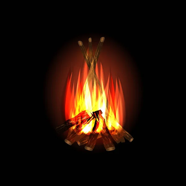 Realistic burning firewood — Stock Vector