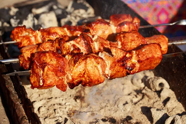 Kebab di carne sugli spiedini — Foto Stock