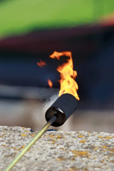 Quemador Gas Con Fuego Primer Plano —  Fotos de Stock