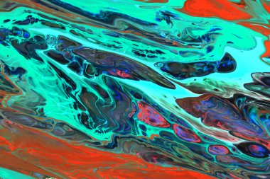 Akaramarin ve turuncu tonlardaki akrilik boyanın soyut arkaplanı