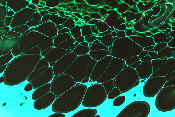 Abstract background of acrylic paint in green and aquamarine tones