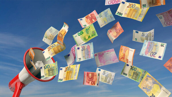 Объявление победителя - Megaphone sprays Euro notes