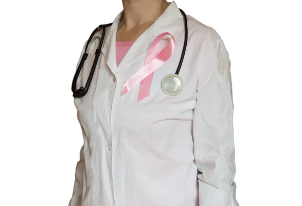 Female Doctor Stethoscope Pink Ribbon Isolated Health Care Medical Breast — Stock Photo, Image