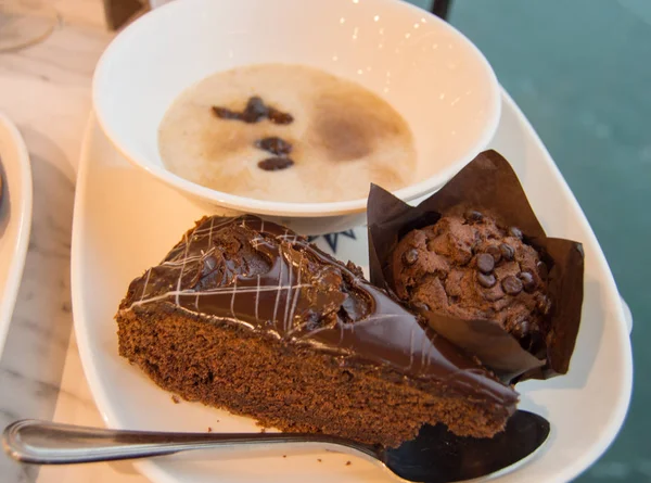 Brownie Cioccolato Torta Con Sano Porridge Colazione — Foto Stock
