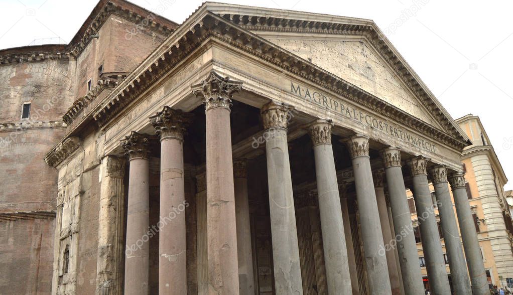 Close-up of the Pantheon ancient landmark of Rome, Italy, October 07, 2018