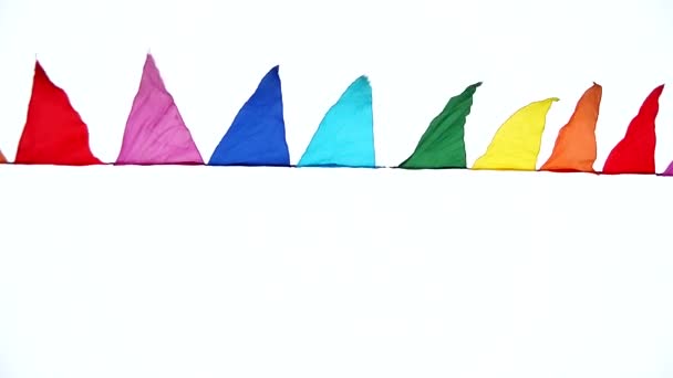 Banderas Triangulares Coloridas Ondeando Viento Decoración Para Las Vacaciones Aire — Vídeos de Stock