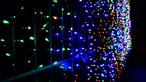 Night Multicolored Illumination Office Building Decoration Led Garland Holidays Reflection — Stock Video