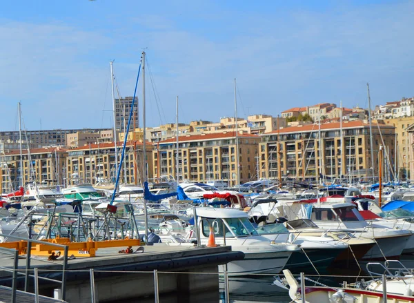 Paesaggio Urbano Marsiglia Vicino Vieux Port Luxury Yachts Boats Marsiglia — Foto Stock