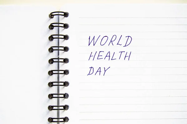 Journée mondiale de la santé écrite, cahier en spirale, espace de copie, concept de santé, pose plate — Photo