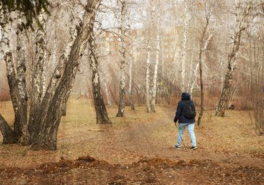Kilo kaybı için Kuzey yürüyüşü. Yetişkin kadın aktif ve sağlıklı bir yaşam tarzı için şehir Park'da yürüyüş yapan
