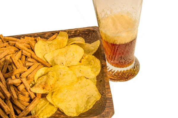 Ett Glas Med Ett Mellanmål Rågkex Och Chips Mörk Träplatta — Stockfoto