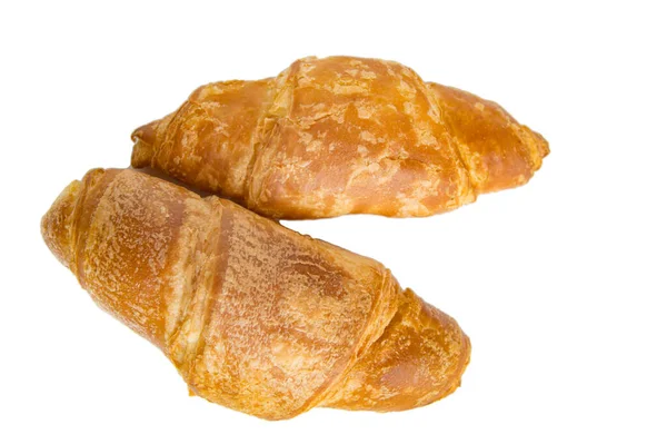 Deux Délicieux Croissants Isolés Sur Fond Blanc Coupant — Photo