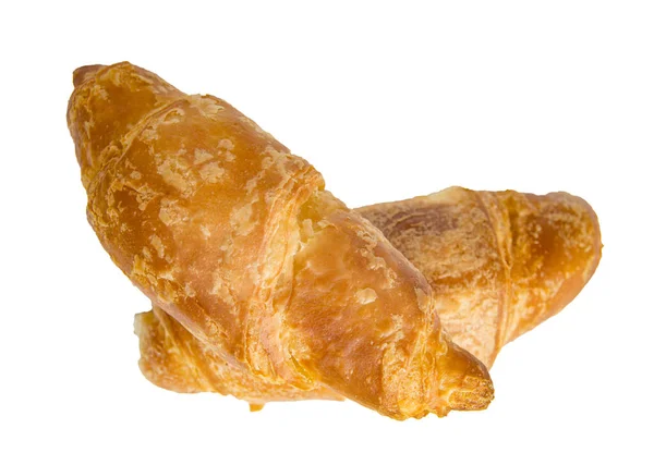 Två Läckra Croissanter Isolerade Vit Bakgrund Genom Att Klippa — Stockfoto