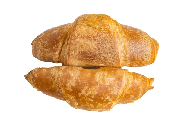 Deux Délicieux Croissants Isolés Sur Fond Blanc Coupant — Photo