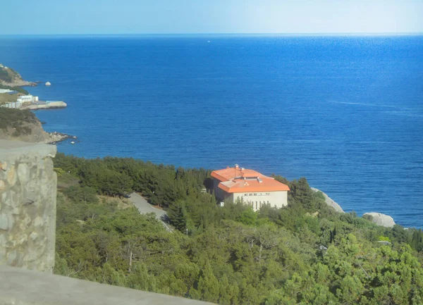 Panorama Mar Parque Com Árvores Uma Casa Luxo Praia Dia — Fotografia de Stock