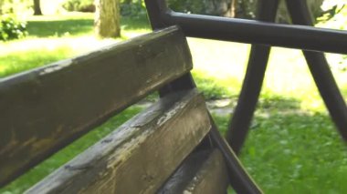 Rahatlamak için rahat ahşap salıncak, salıncağın bir parçası, parkta yaz günü, HD video.