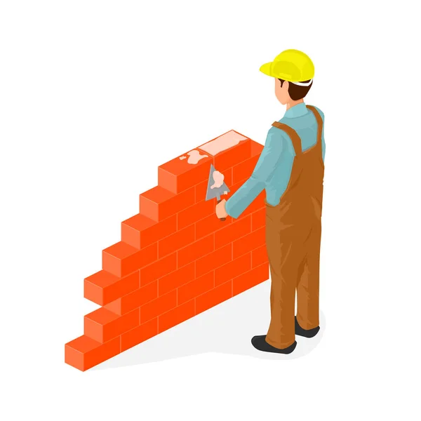 Isometric Bricklayer Builder Icon Vector Illustration — Stock Vector