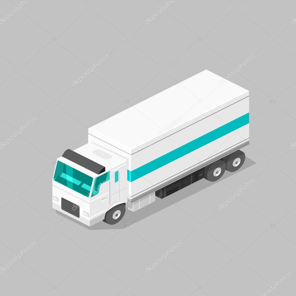 Isometric Industrial Delivery Truck Vector Icon Symbol Illustration