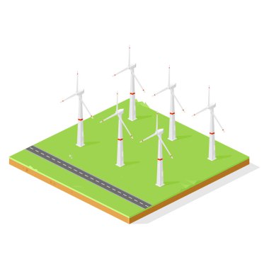 Isometric Eco Friendly Yenilenebilir Rüzgar Çiftliği Vektör İllüstrasyon Simgesi