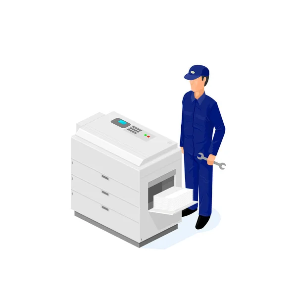 Technicien Réparation Photocopieur Illustration Icône Vectorielle — Image vectorielle