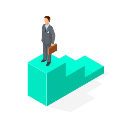 Isometric İşadamı Adımlarda İlerliyor - Simge Vektör İllüstrasyonu.