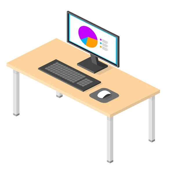 Isometric Computer Table Pie Chart Icon Vector Illustration — Stock Vector