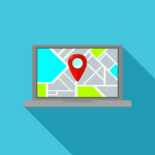 Mapa Pin Flat Design Icono Señalando Mapa Urbano Ciudad Ordenador — Vector de stock