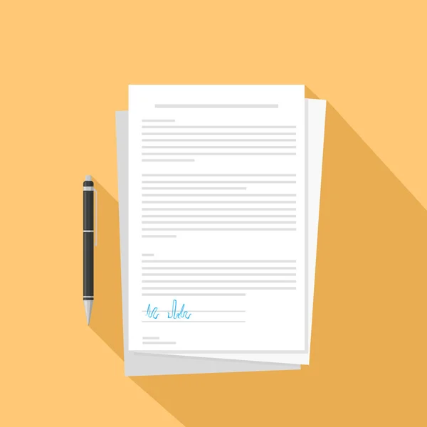 Signed Contract Paperwork Document Flat Icon Long Shadow Vector Illustration — Stock Vector