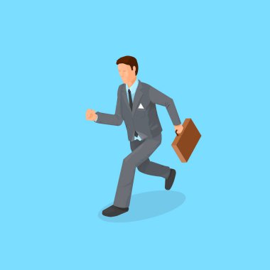 Isometric İşadamı İlerlerken Yarış Çalıştırıyor - Simge Vektörü İllüstrasyonu.