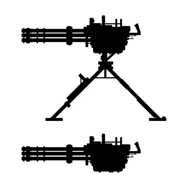 Minigun Rotary Machine Gun Wapen Vector Icon Illustratie Zwart Silhouet — Stockvector