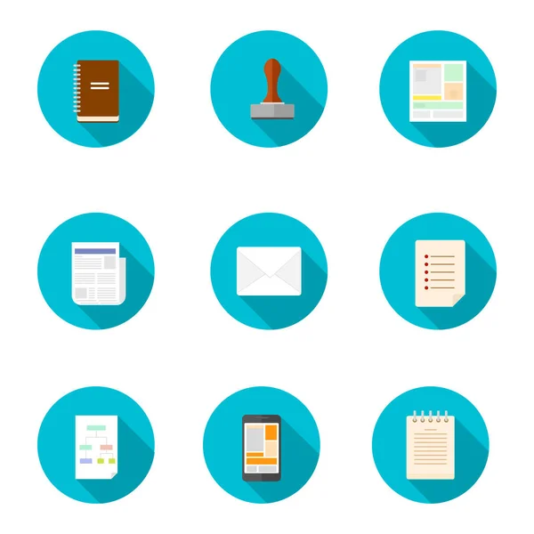 Modern Office Information Stationary Documentation Set Vector Illustration Flat Icon — Διανυσματικό Αρχείο