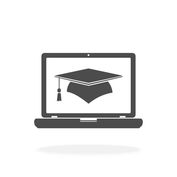 Computer Mortarboard Pentru Conceptul Învățare Educație Line Vector Icon Illustration — Vector de stoc