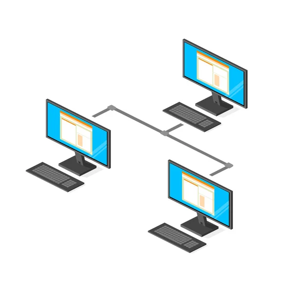 Ilustracja Ikony Wektora Sieci Komputerowej Izometrycznej Koncepcja Komunikacji Technologii Medialnych — Wektor stockowy