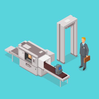 Havaalanı Güvenliği Isometric Simge Vektörü İllüstrasyonunu Denetle