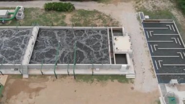 Şehir su arıtma şehrin dron görünümü