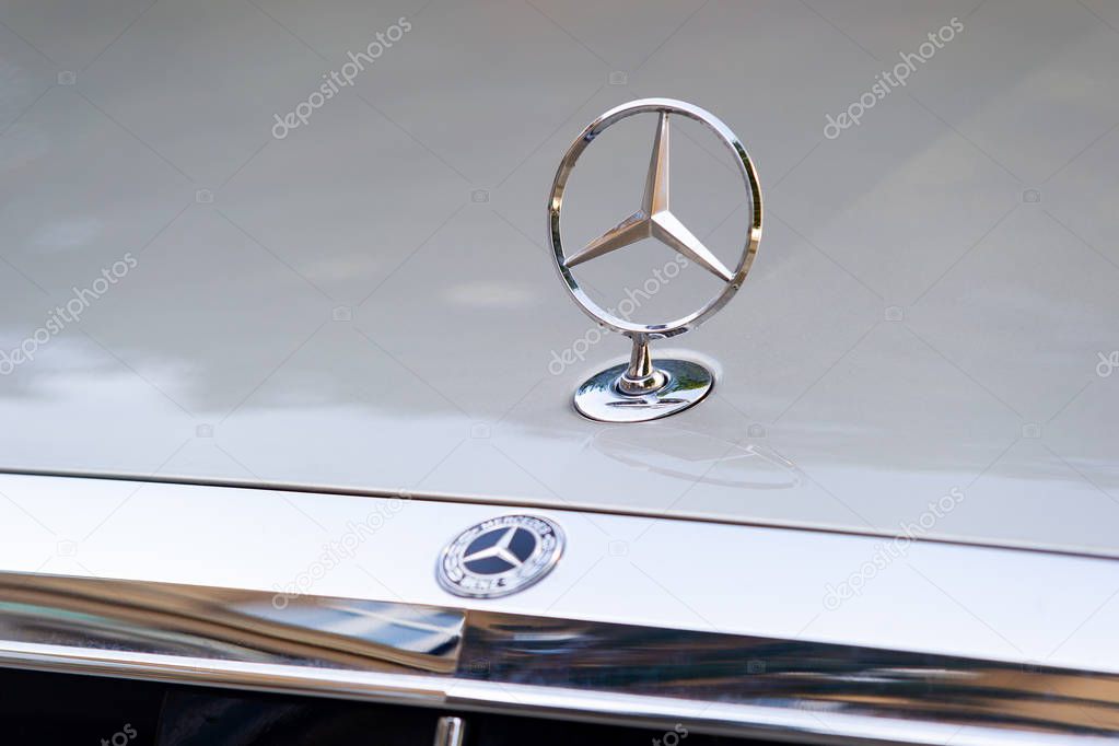 PRAGUE, CZECH REPUBLIC - OCTOBER 10, 2019: Mercedes-Benz hood ornament in Prague, Czech Republic, October 10, 2019